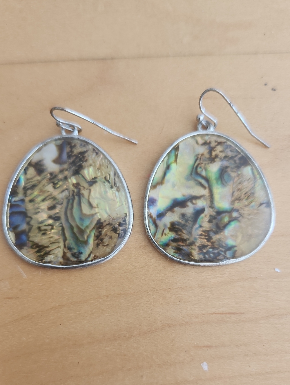 Abalone Shell Drop Earrings - Iridescent Green and Brown